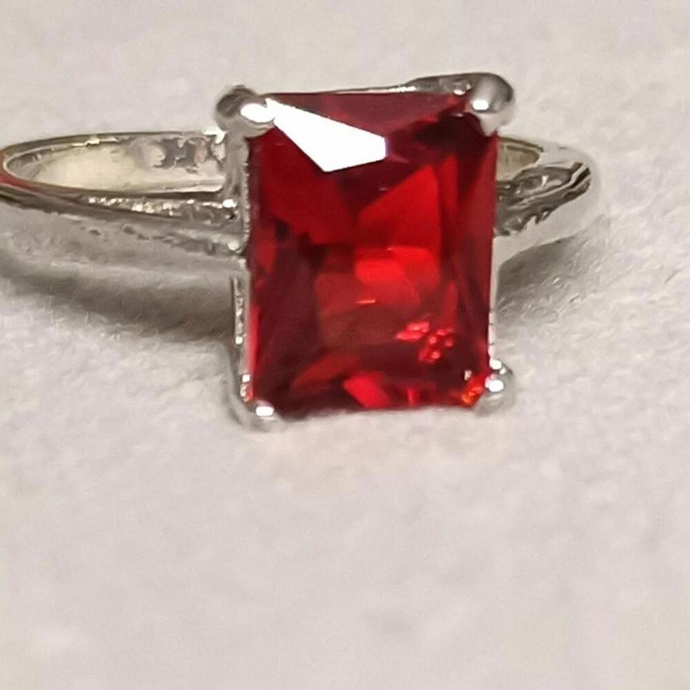 Garnet Red‎ Colored Stone & Silvertone? Ring Size 8.5 From Estate Jewelry Square